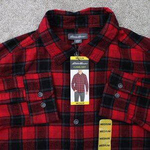 Eddie Bauer Flannel Shirt NWT Mens Medium‎ Red/Black Rio Red Jameson Plaid L/S